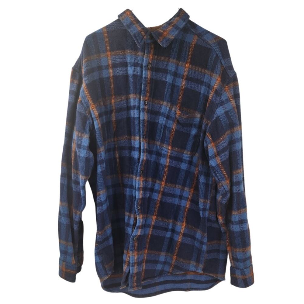 St. John's Bay Blue Plaid Button-Down Shirt Men's XL